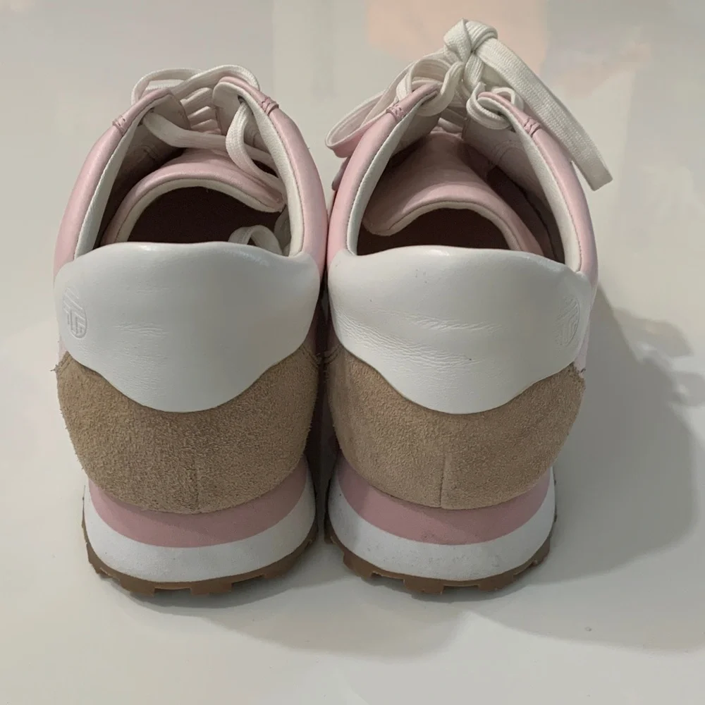 Tory Sport Banner Trainer Sneakers Pink White Leather Canvas 9.5 NIB